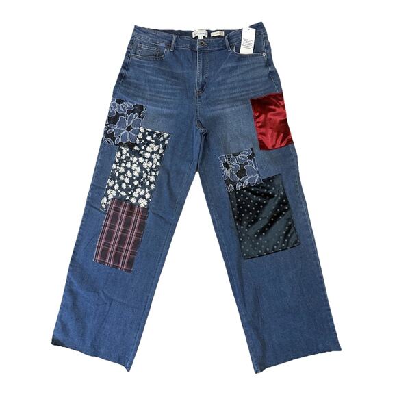 LOGO Lmtd Ed. NWT Lori Goldstein 14 Tall Multi Patch Wide Leg Jeans, Medium Wash - Picture 1 of 15